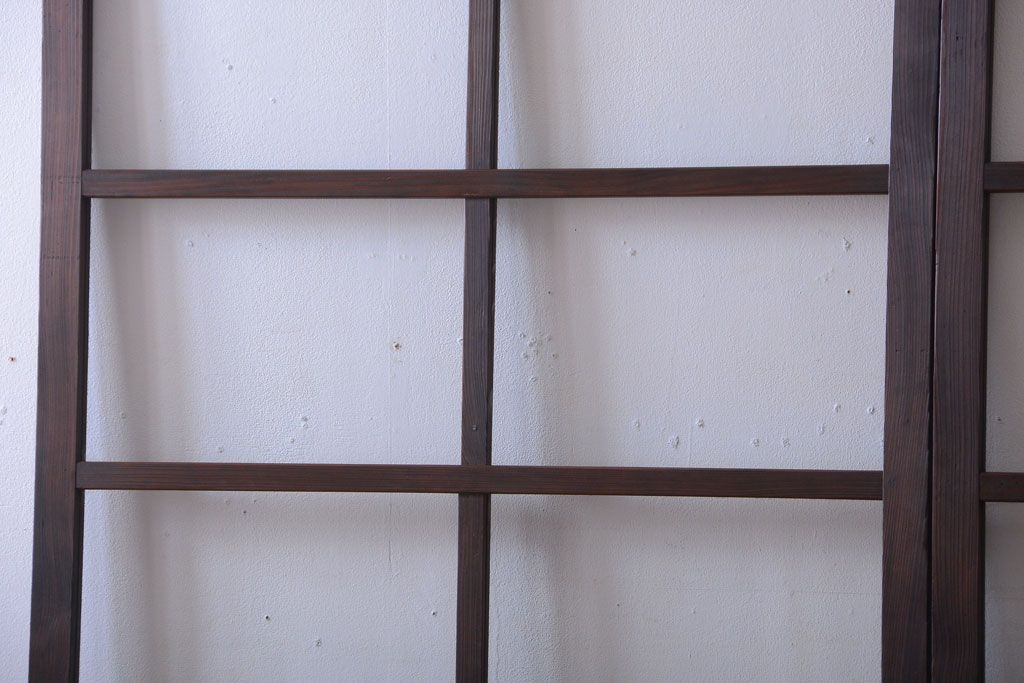 アンティーク　古い木のシンプルでおしゃれなガラス戸2枚セット