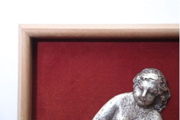 アンティーク雑貨　小森邦夫作・仔鹿と森の妖精　壁掛けブロンズレリーフ