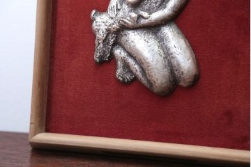 アンティーク雑貨　小森邦夫作・仔鹿と森の妖精　壁掛けブロンズレリーフ