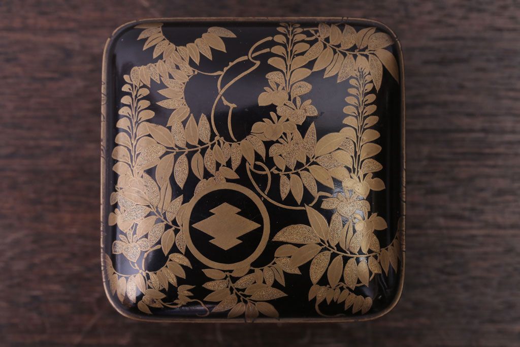アンティーク雑貨　和製アンティーク　江戸〜明治時代　金蒔絵錫縁小箱(香合?)