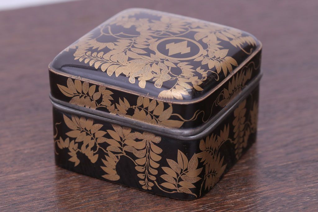 アンティーク雑貨　和製アンティーク　江戸〜明治時代　金蒔絵錫縁小箱(香合?)