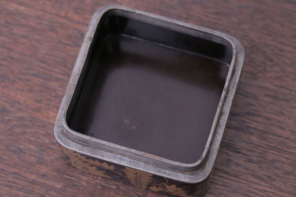 アンティーク雑貨　和製アンティーク　江戸〜明治時代　金蒔絵錫縁小箱(香合?)