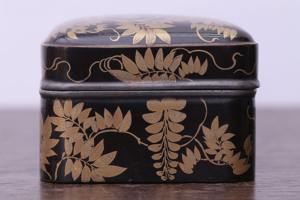 アンティーク雑貨　和製アンティーク　江戸〜明治時代　金蒔絵錫縁小箱(香合?)