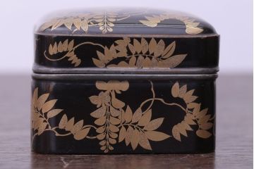 アンティーク雑貨　和製アンティーク　江戸〜明治時代　金蒔絵錫縁小箱(香合?)