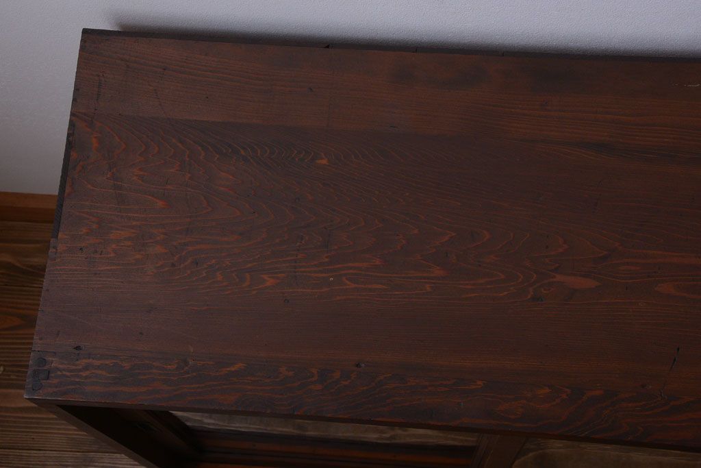 アンティーク家具　和製アンティーク　古い木製のシンプルなガラス引き戸収納棚(2)