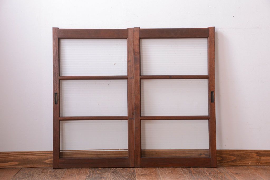 和製アンティーク　モールガラス入り!シンプルなガラス戸2枚セット