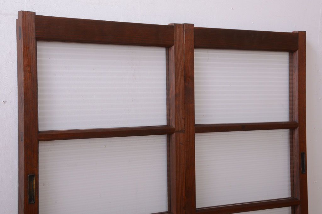 和製アンティーク　モールガラス入り!シンプルなガラス戸2枚セット