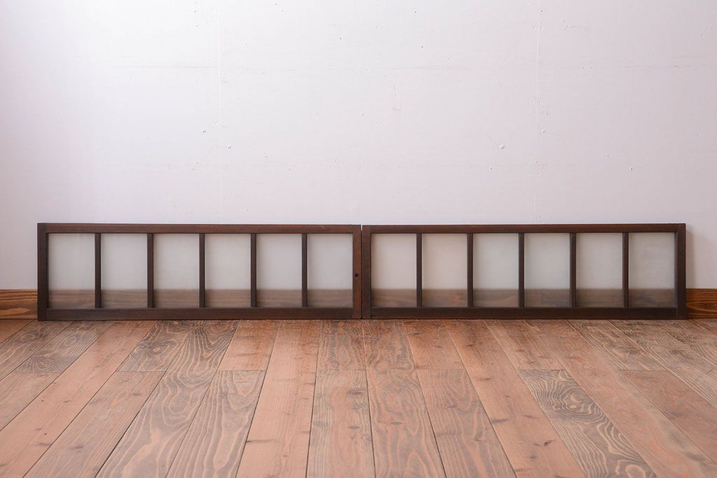 和製アンティーク　珍しいサイズ!横長のすりガラス引き戸2枚セット(1)