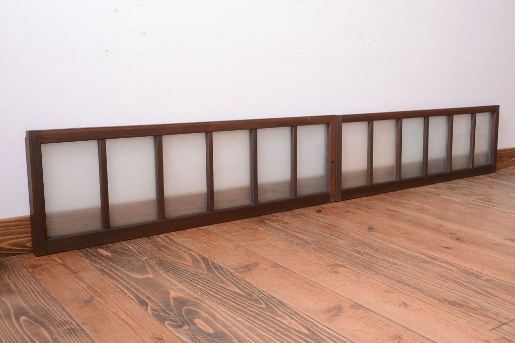 和製アンティーク　珍しいサイズ!横長のすりガラス引き戸2枚セット(1)