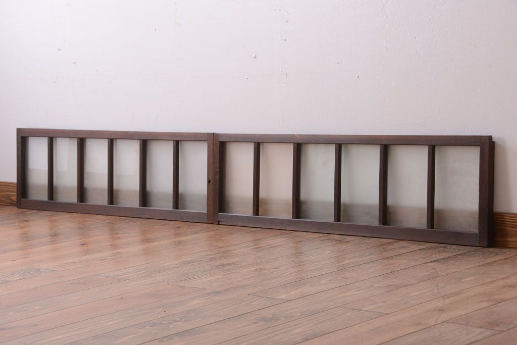 和製アンティーク　珍しいサイズ!横長のすりガラス引き戸2枚セット(1)