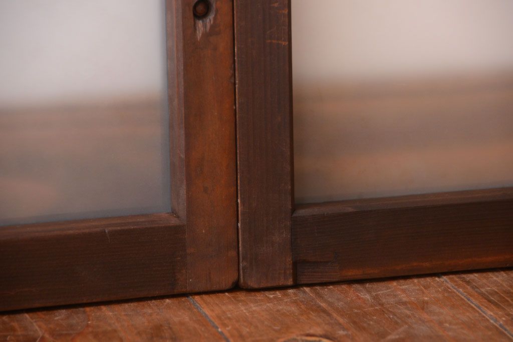 和製アンティーク　珍しいサイズ!横長のすりガラス引き戸2枚セット(1)