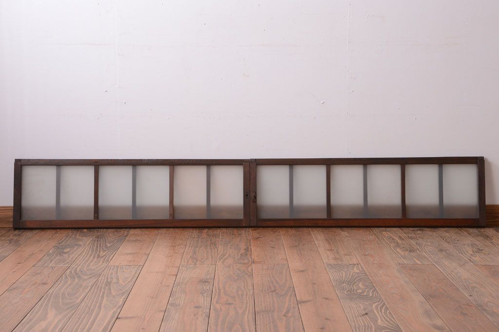 和製アンティーク　珍しいサイズ!横長のすりガラス引き戸2枚セット(1)