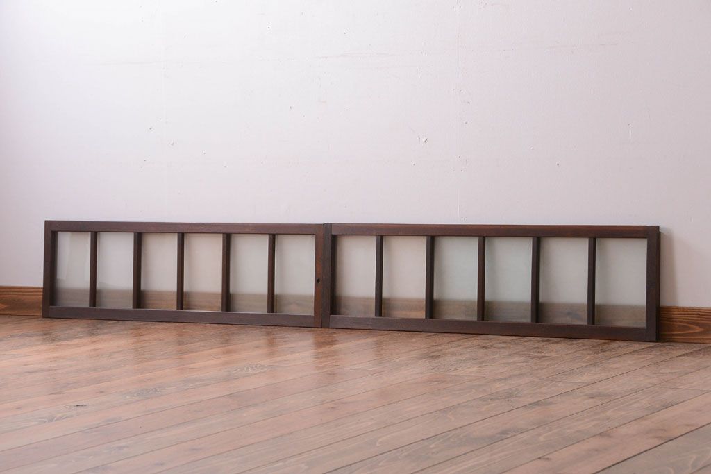 和製アンティーク　珍しいサイズ!横長のすりガラス引き戸2枚セット(2)