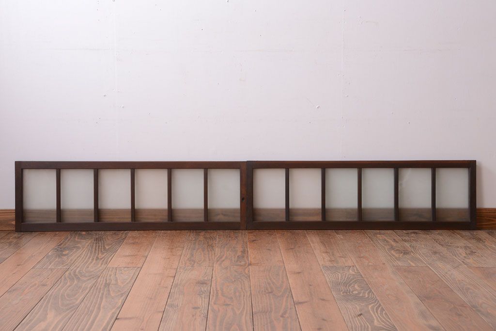 和製アンティーク　珍しいサイズ!横長のすりガラス引き戸2枚セット(2)