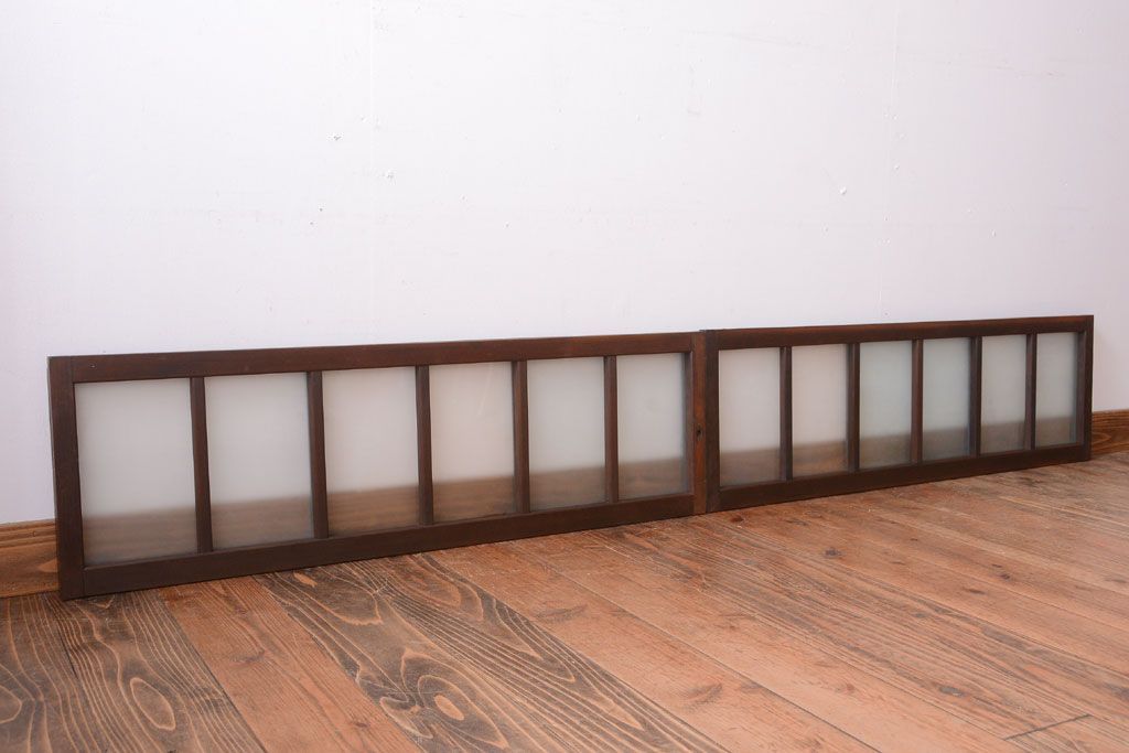 和製アンティーク　珍しいサイズ!横長のすりガラス引き戸2枚セット(2)