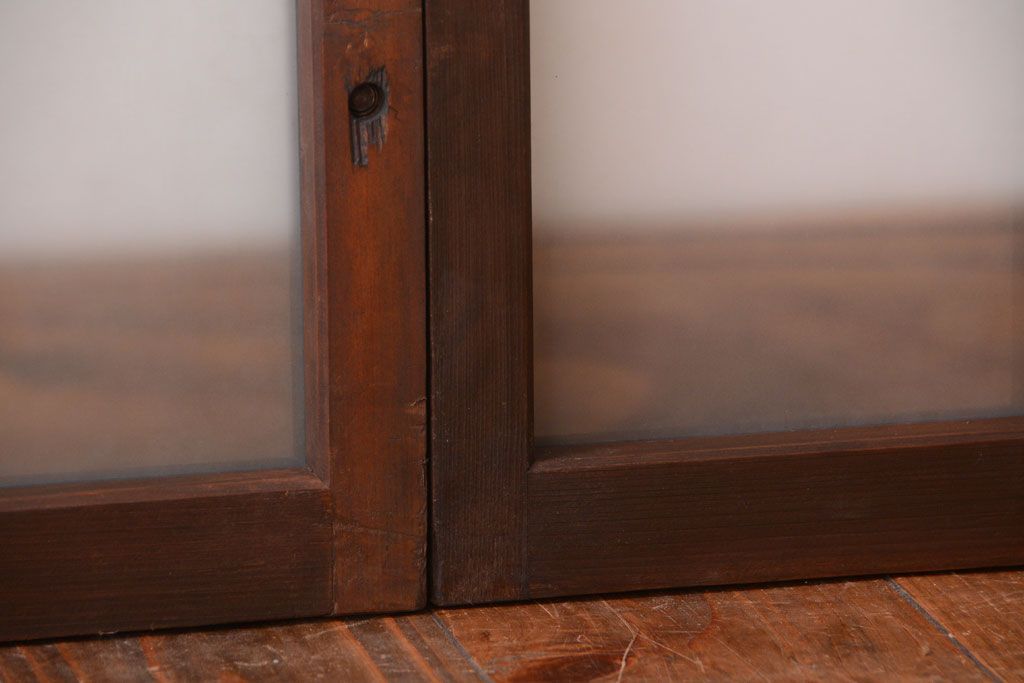 和製アンティーク　珍しいサイズ!横長のすりガラス引き戸2枚セット(2)