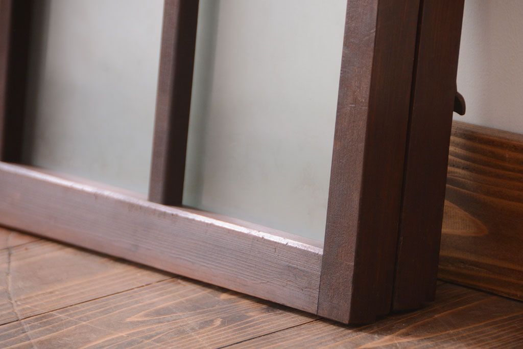 和製アンティーク　珍しいサイズ!横長のすりガラス引き戸2枚セット(2)