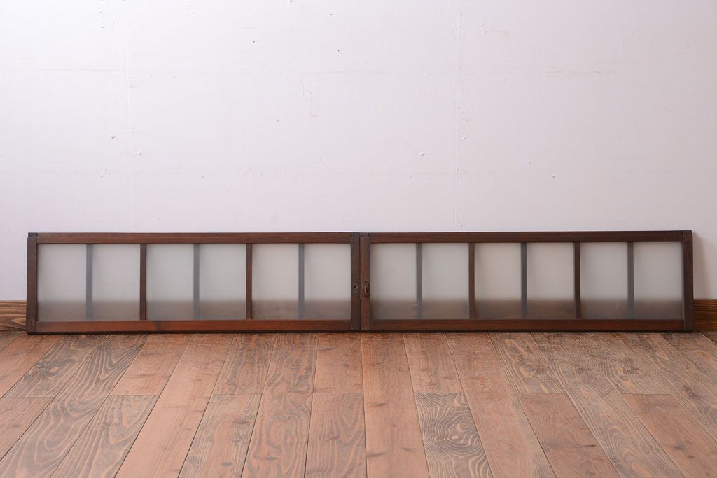 和製アンティーク　珍しいサイズ!横長のすりガラス引き戸2枚セット(2)