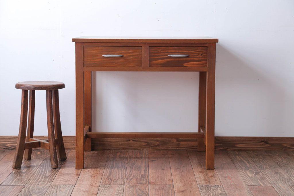 レトロ家具　昭和レトロ　引き出し2杯付き!シンプルなアンティーク平机