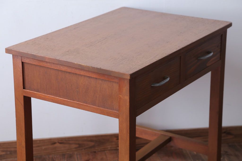 レトロ家具　昭和レトロ　引き出し2杯付き!シンプルなアンティーク平机