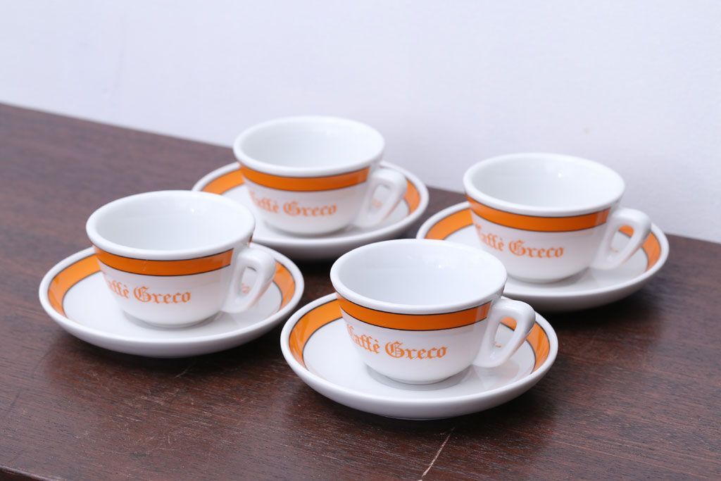 アンティーク雑貨　イタリアRichard Ginori(リチャードジノリ)　Caffe Greco(カフェグレコ)　カップ&ソーサー4客セット
