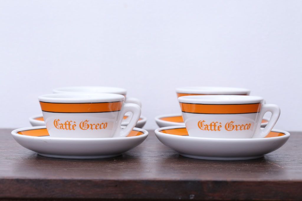 アンティーク雑貨　イタリアRichard Ginori(リチャードジノリ)　Caffe Greco(カフェグレコ)　カップ&ソーサー4客セット