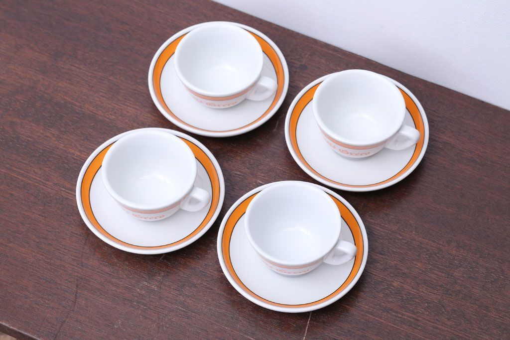 アンティーク雑貨　イタリアRichard Ginori(リチャードジノリ)　Caffe Greco(カフェグレコ)　カップ&ソーサー4客セット