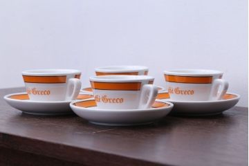 アンティーク雑貨　イタリアRichard Ginori(リチャードジノリ)　Caffe Greco(カフェグレコ)　カップ&ソーサー4客セット
