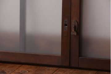 和製アンティーク　すりガラス入り!古い木製の小さなガラス戸2枚セット(1)