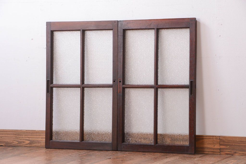 和製アンティーク　ダイヤガラス入り!レトロなガラス戸2枚セット