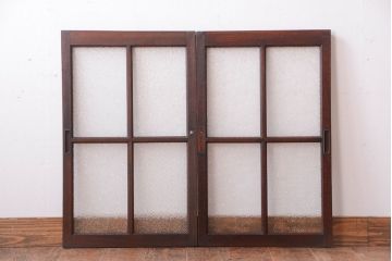 和製アンティーク　ダイヤガラス入り!レトロなガラス戸2枚セット