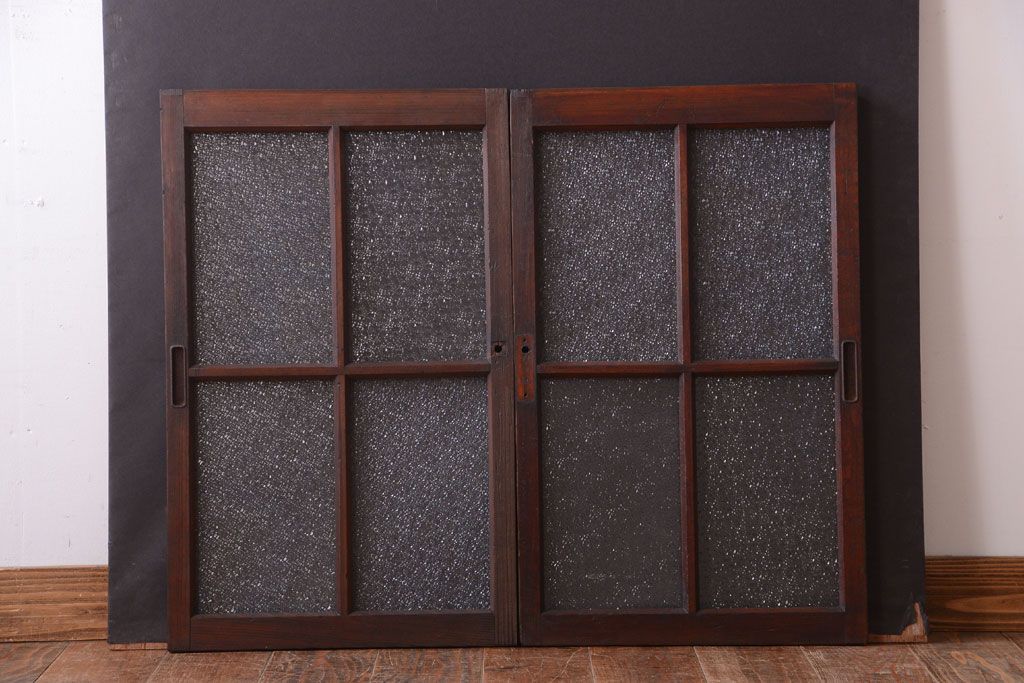 和製アンティーク　ダイヤガラス入り!レトロなガラス戸2枚セット