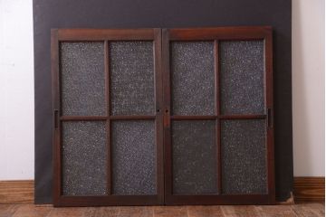 和製アンティーク　ダイヤガラス入り!レトロなガラス戸2枚セット