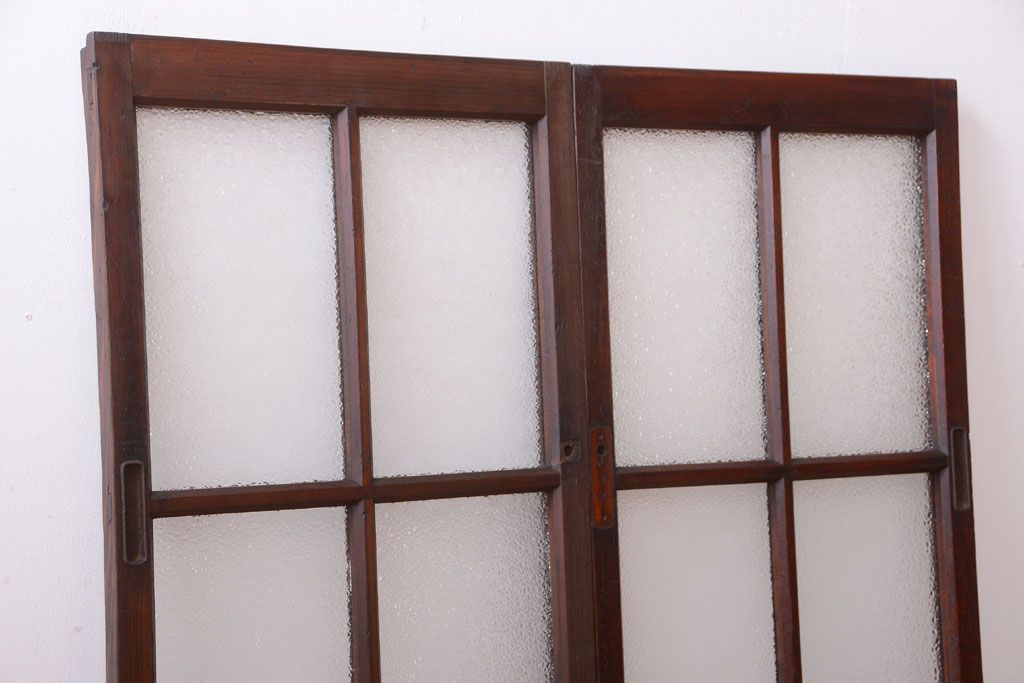 和製アンティーク　ダイヤガラス入り!レトロなガラス戸2枚セット