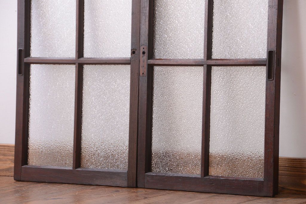 和製アンティーク　ダイヤガラス入り!レトロなガラス戸2枚セット