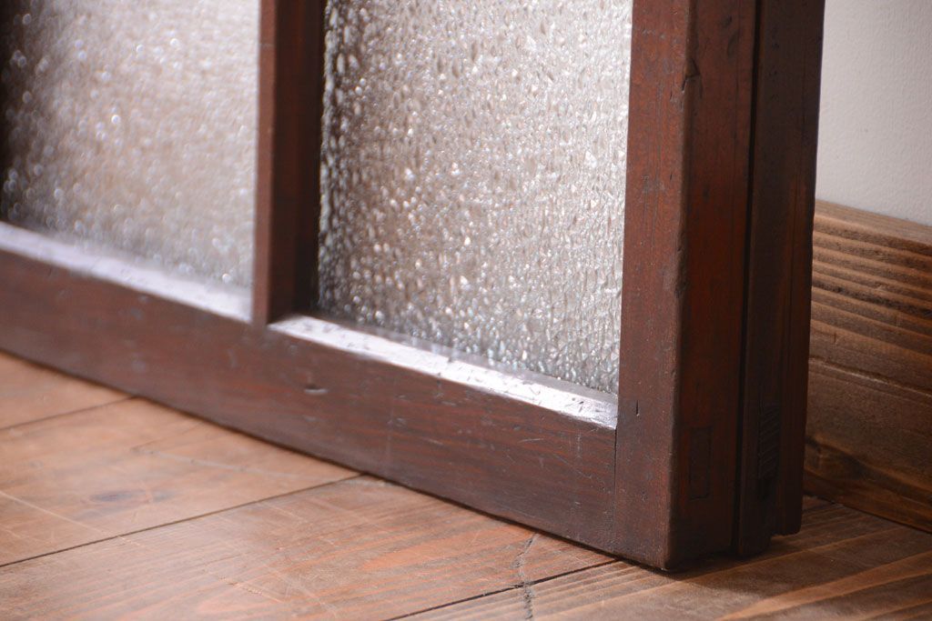 和製アンティーク　ダイヤガラス入り!レトロなガラス戸2枚セット