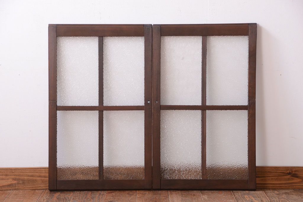和製アンティーク　ダイヤガラス入り!レトロなガラス戸2枚セット
