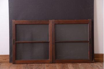 和製アンティーク　モールガラス入り!小さなガラス引き戸2枚セット