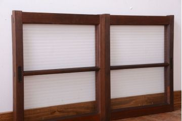 和製アンティーク　モールガラス入り!小さなガラス引き戸2枚セット
