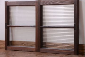 和製アンティーク　モールガラス入り!小さなガラス引き戸2枚セット