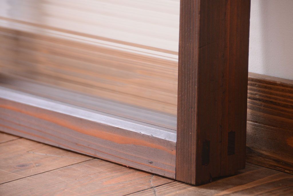 和製アンティーク　モールガラス入り!小さなガラス引き戸2枚セット