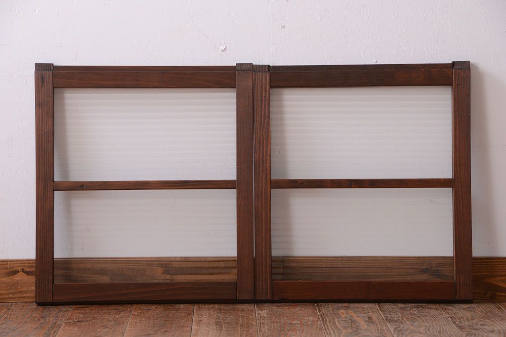 和製アンティーク　モールガラス入り!小さなガラス引き戸2枚セット