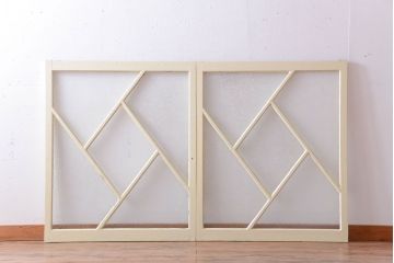 アンティーク　珍しい菱形デザイン!おしゃれな結霜ガラス引き戸2枚セット