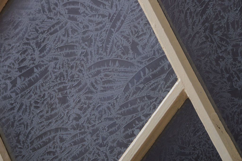 アンティーク　珍しい菱形デザイン!おしゃれな結霜ガラス引き戸2枚セット