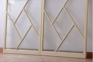 アンティーク　珍しい菱形デザイン!おしゃれな結霜ガラス引き戸2枚セット