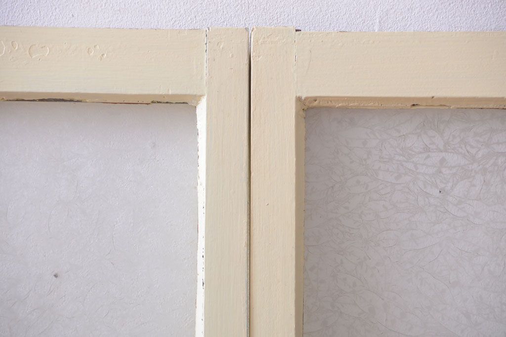 アンティーク　珍しい菱形デザイン!おしゃれな結霜ガラス引き戸2枚セット