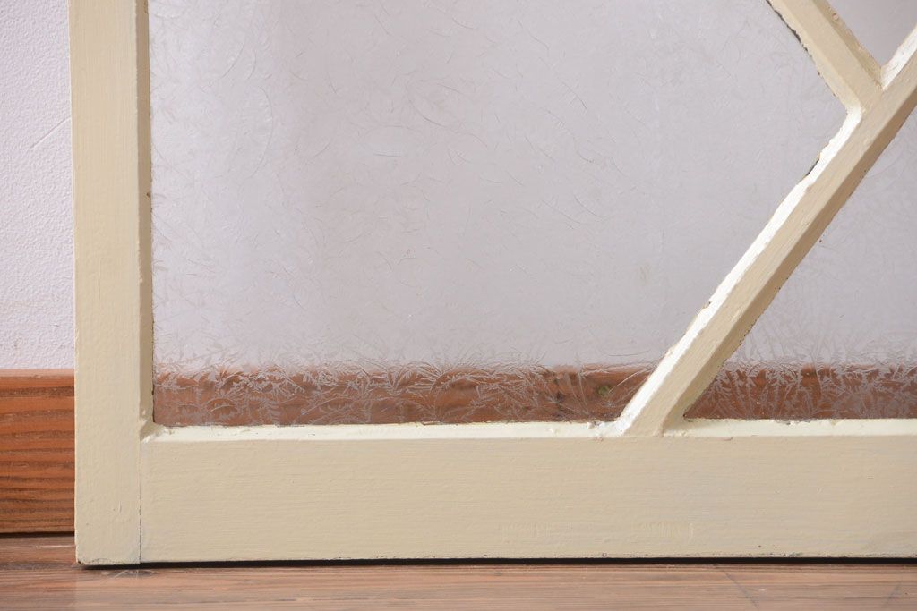 アンティーク　珍しい菱形デザイン!おしゃれな結霜ガラス引き戸2枚セット