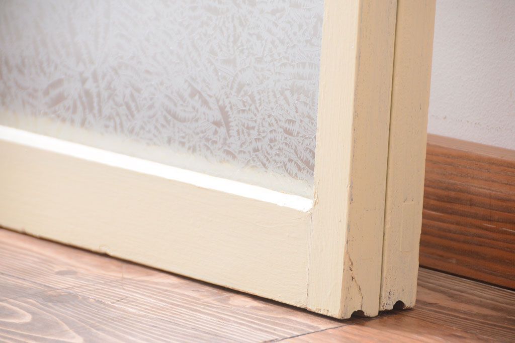 アンティーク　珍しい菱形デザイン!おしゃれな結霜ガラス引き戸2枚セット