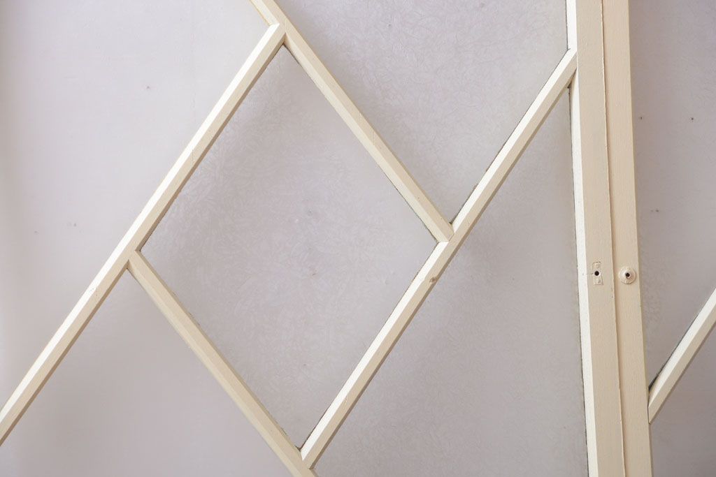 アンティーク　珍しい菱形デザイン!おしゃれな結霜ガラス引き戸2枚セット