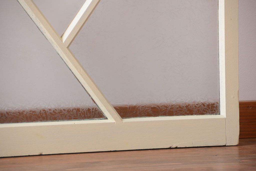 アンティーク　珍しい菱形デザイン!おしゃれな結霜ガラス引き戸2枚セット